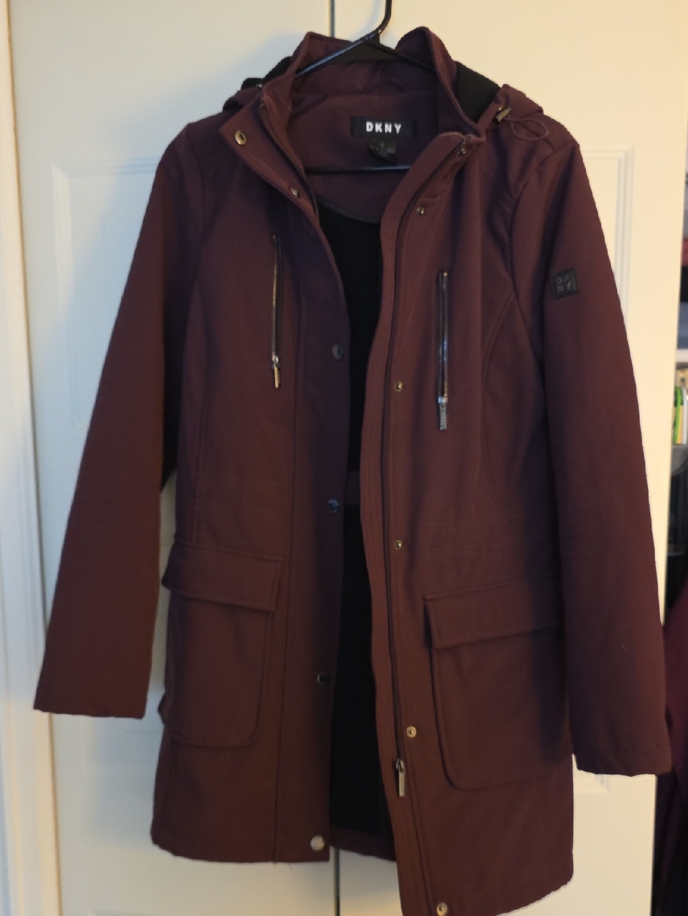 DKNY Hooded Parka Coat in Wine Plum